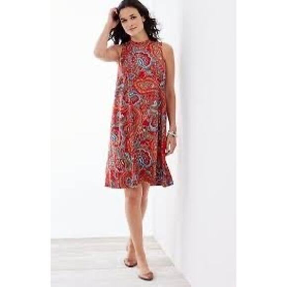 J. Jill Size Small Petite Red Paisley Rayon Sleeveless Shift Dress - Picture 1 of 8